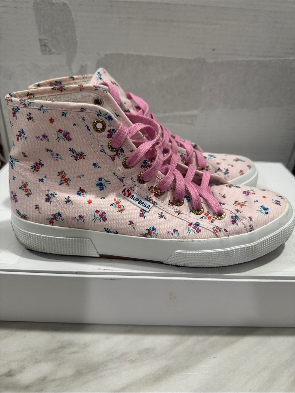 Superga Pink Floral High-Top Sneakers - Picture 6 of 13